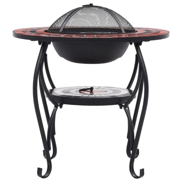 vidaXL Mozaikové ohnisko so stolom, tehlovo biele 68 cm, keramika – Obrázok 4