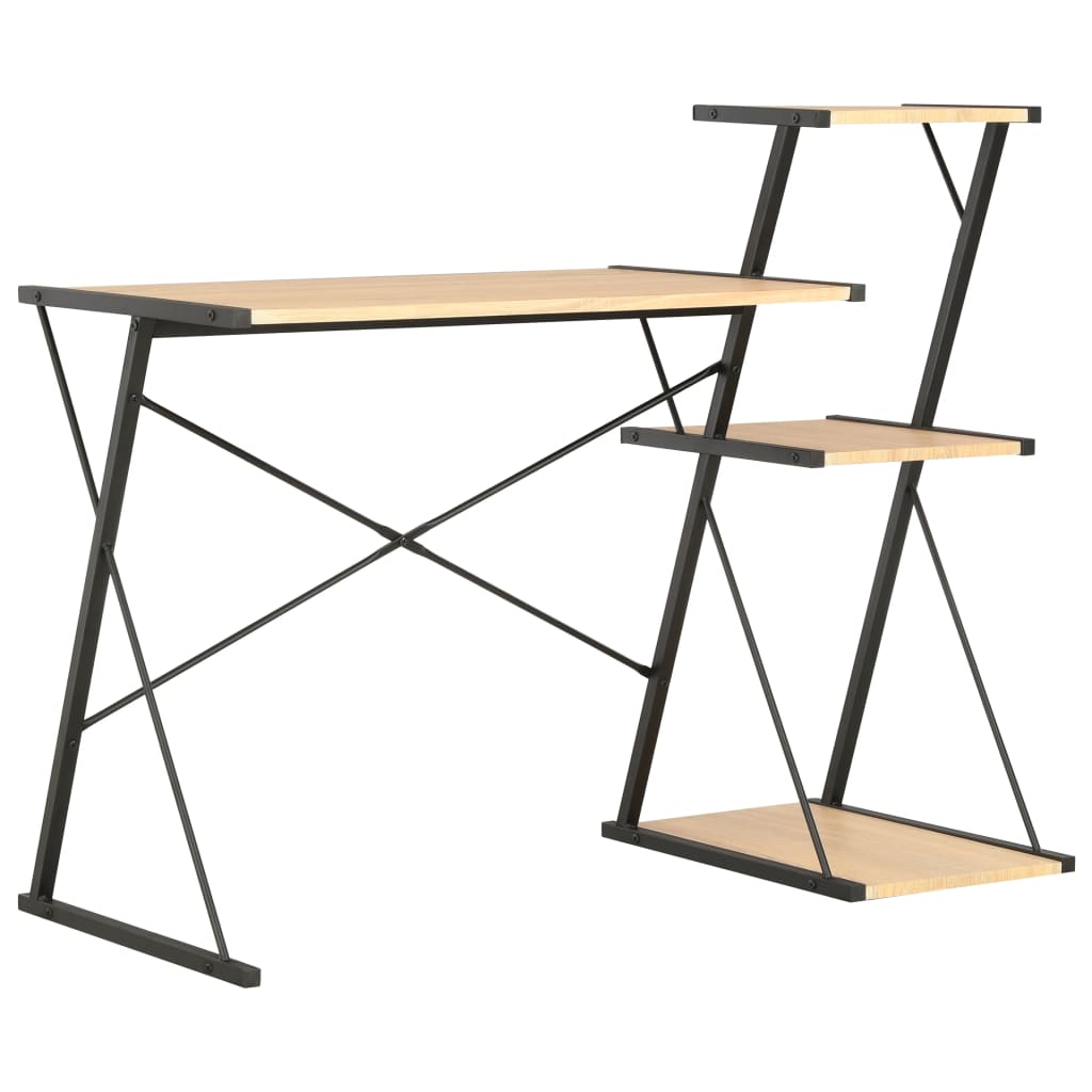 VXL8719883734392_a_en_hd_1.jpg vidaXL Stôl s poličkami, čierna a dubová farba 116x50x93 cm – Obrázok 1