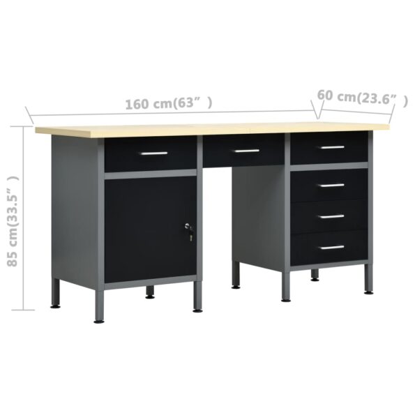 vidaXL Pracovný stôl čierny 160x60x85 cm oceľový – Obrázok 9
