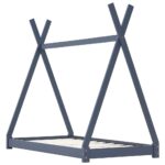 vidaXL Detský posteľný rám sivý 70x140 cm borovicový masív – Obrázok 2