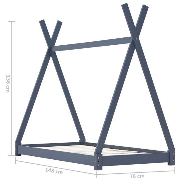 vidaXL Detský posteľný rám sivý 70x140 cm borovicový masív – Obrázok 7