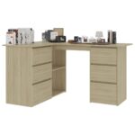 vidaXL Rohový stôl, dub sonoma 145x100x76 cm, kompozitné drevo – Obrázok 3