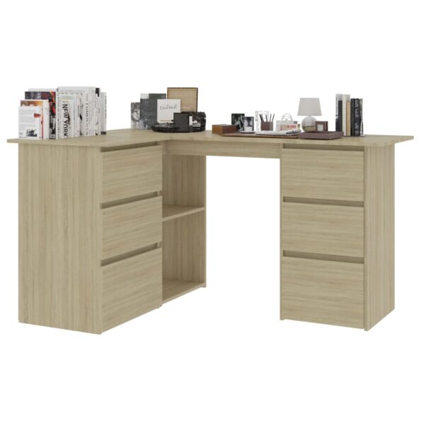 vidaXL Rohový stôl, dub sonoma 145x100x76 cm, kompozitné drevo – Obrázok 3
