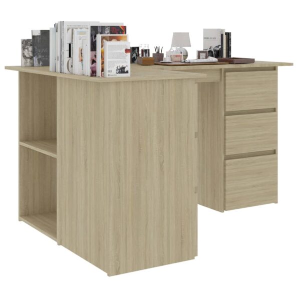 vidaXL Rohový stôl, dub sonoma 145x100x76 cm, kompozitné drevo – Obrázok 4