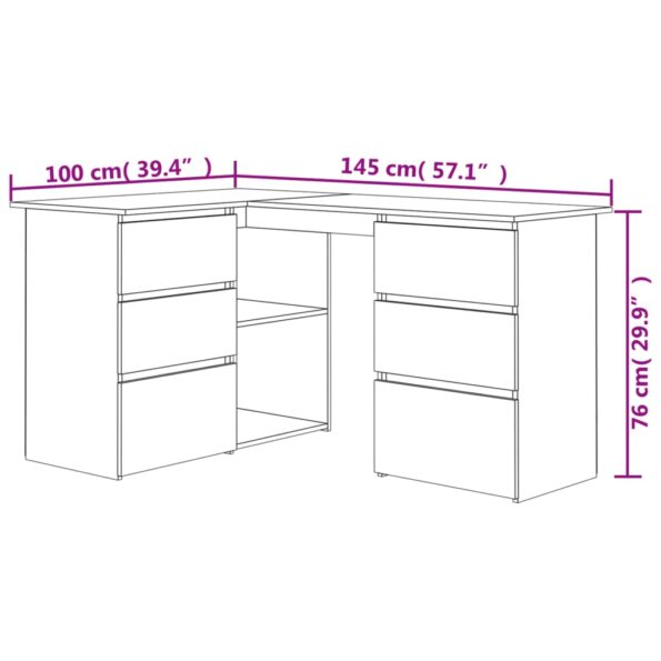 vidaXL Rohový stôl, dub sonoma 145x100x76 cm, kompozitné drevo – Obrázok 9