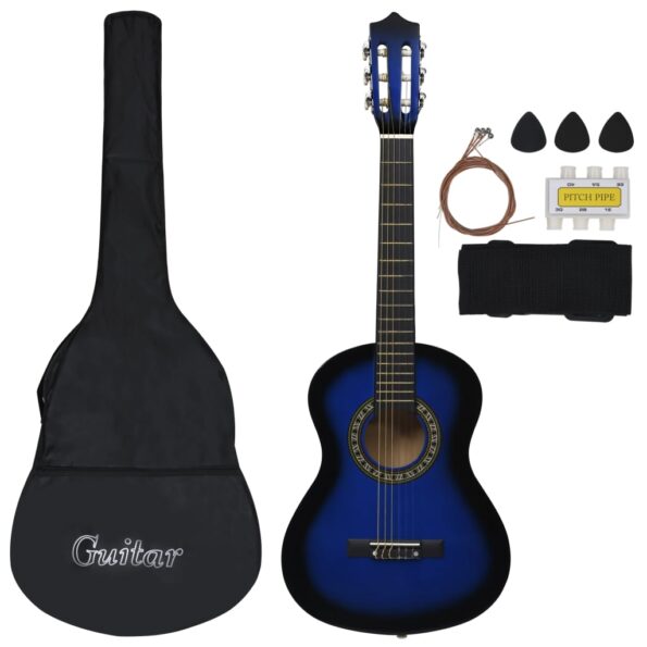 vidaXL 8-dielna klasická gitarová sada pre začiatočníkov modrá 1/2 34" – Obrázok 2