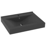 vidaXL Luxusné umývadlo, otvor na batériu, matné tmavosivé 60x46 cm – Obrázok 2