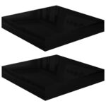vidaXL Plávajúce nástenné police 2ks, lesklé čierne 23x23,5x3,8cm, MDF – Obrázok 2