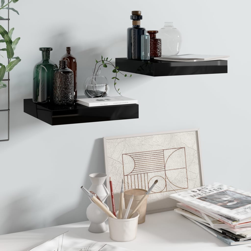VXL8720286073926_m_en_hd_1.jpg vidaXL Plávajúce nástenné police 2ks, lesklé čierne 23x23,5x3,8cm, MDF – Obrázok 1