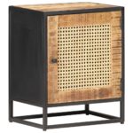 vidaXL Nočný stolík 40x30x50 cm surové mangovníkové drevo a rákos