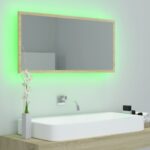vidaXL LED kúpeľňové zrkadlo dubu sonoma 90x8,5x37 cm, akryl – Obrázok 3