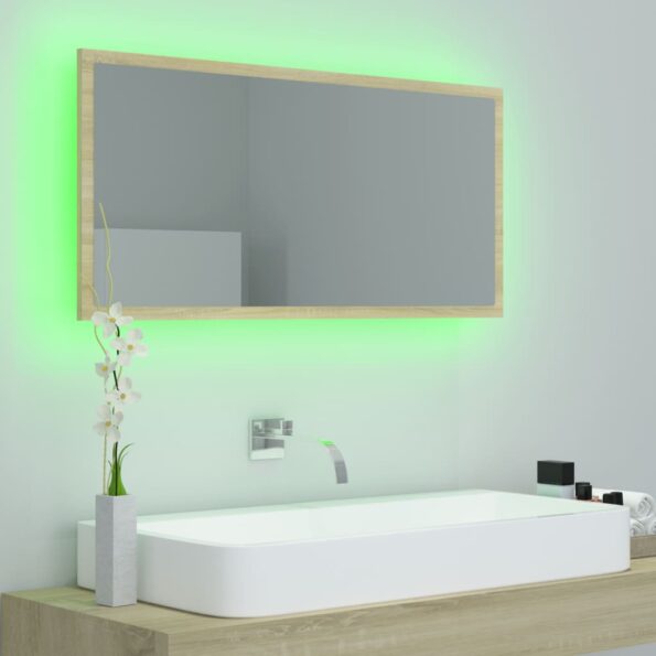 vidaXL LED kúpeľňové zrkadlo dubu sonoma 90x8,5x37 cm, akryl – Obrázok 3