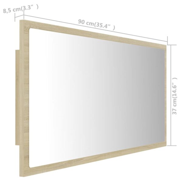 vidaXL LED kúpeľňové zrkadlo dubu sonoma 90x8,5x37 cm, akryl – Obrázok 12
