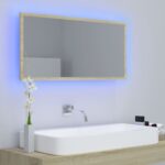 vidaXL LED kúpeľňové zrkadlo dubu sonoma 90x8,5x37 cm, akryl – Obrázok 4