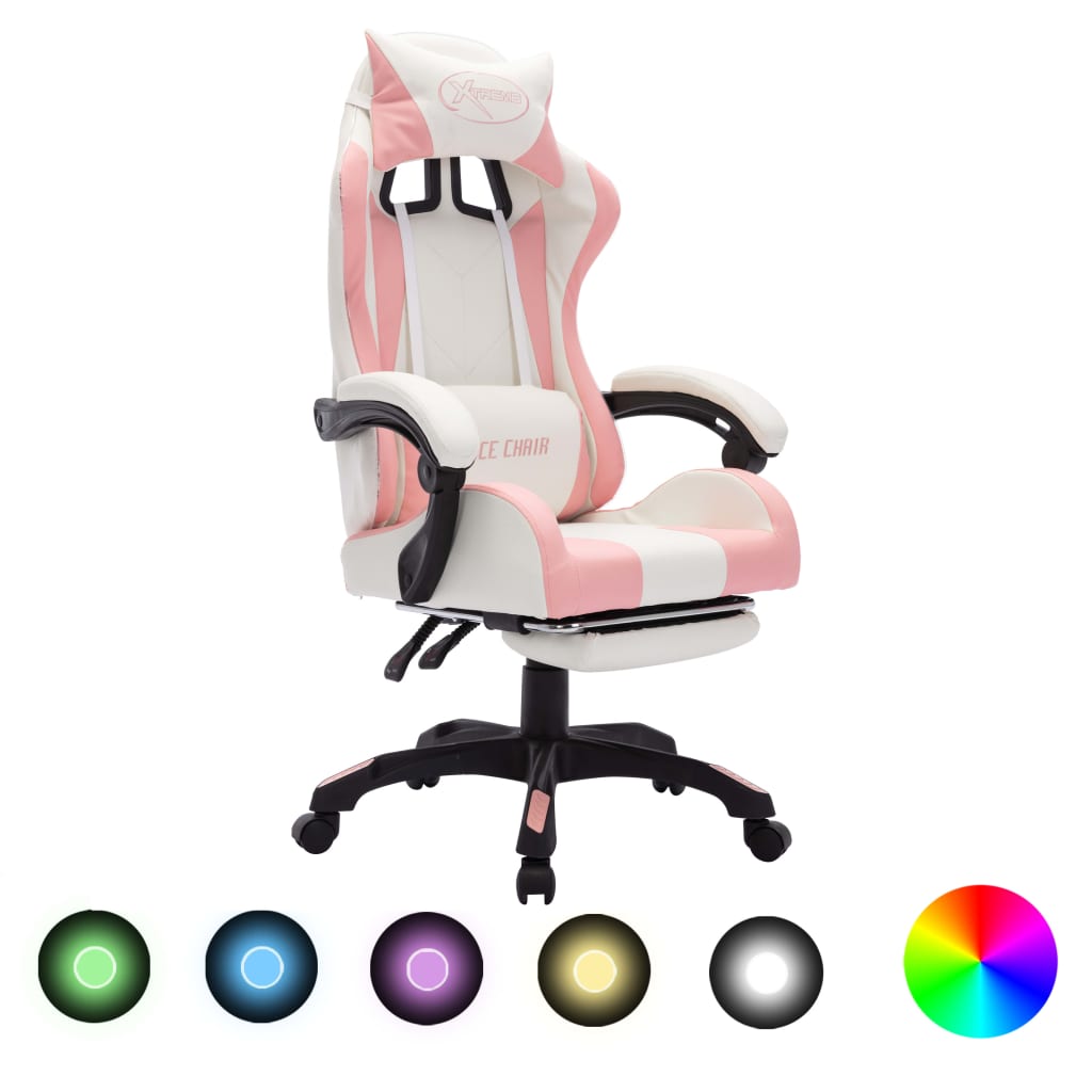 VXL8720286224793_a_en_hd_1.jpg vidaXL Herná stolička s RGB LED svetlami ružovo-biela umelá koža – Obrázok 1