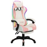 vidaXL Herná stolička s RGB LED svetlami ružovo-biela umelá koža – Obrázok 2