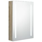 vidaXL LED kúpeľňová zrkadlová skrinka biela a farba dubu 50x13x70 cm – Obrázok 2