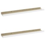 vidaXL Nástenné police 2 ks, biele a dub sonoma 60x9x3 cm – Obrázok 2