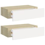vidaXL Zásuvkové police nástenné 2 ks dubové a biele 40x23,5x10 cm MDF – Obrázok 2