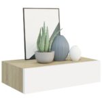 vidaXL Zásuvkové police nástenné 2 ks dubové a biele 40x23,5x10 cm MDF – Obrázok 3