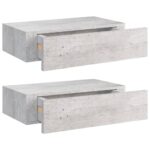 vidaXL Zásuvkové police nástenné 2 ks betónovo-sivé 40x23,5x10 cm MDF – Obrázok 2