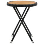 vidaXL Čajový stolík, čierny 60 cm, polyratan a akáciový masív – Obrázok 2