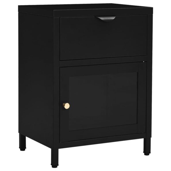 vidaXL Nočný stolík čierny 40x30x54,5 cm oceľ a sklo – Obrázok 2
