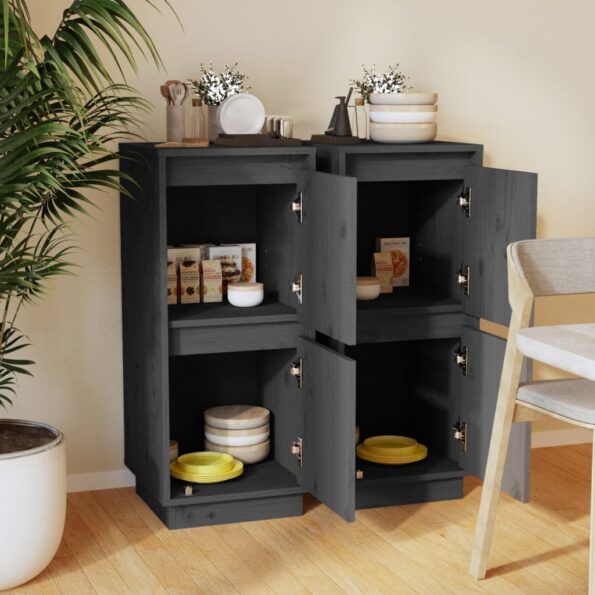 vidaXL Komody 2 ks sivé 31,5x34x75 cm borovicový masív – Obrázok 3