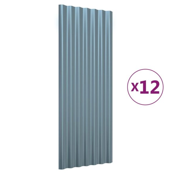 vidaXL Strešné panely 12 ks pozinkovaná oceľ sivá 100x36 cm – Obrázok 2