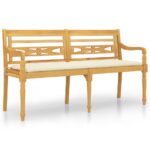 vidaXL Lavička Batavia s krémovou podložkou 150 cm tíkový masív – Obrázok 2