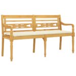 vidaXL Lavička Batavia s krémovou podložkou 150 cm tíkový masív – Obrázok 3