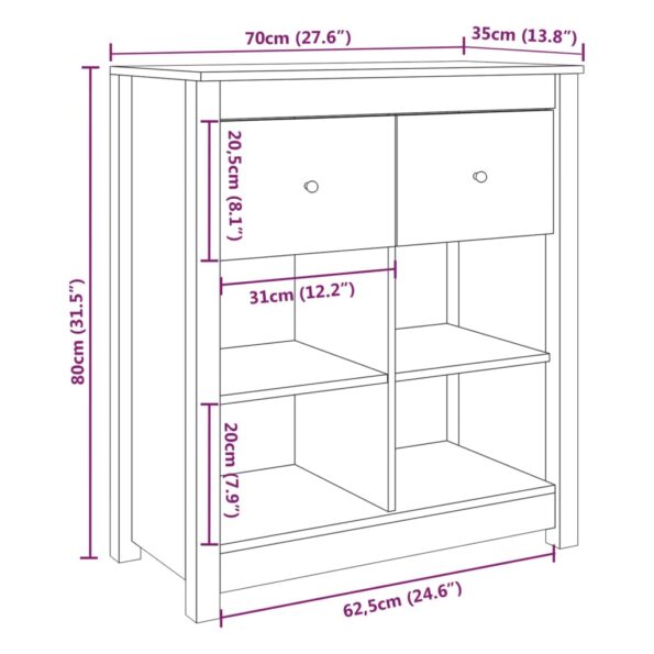 vidaXL Komoda 70x35x80 cm borovicový masív – Obrázok 9