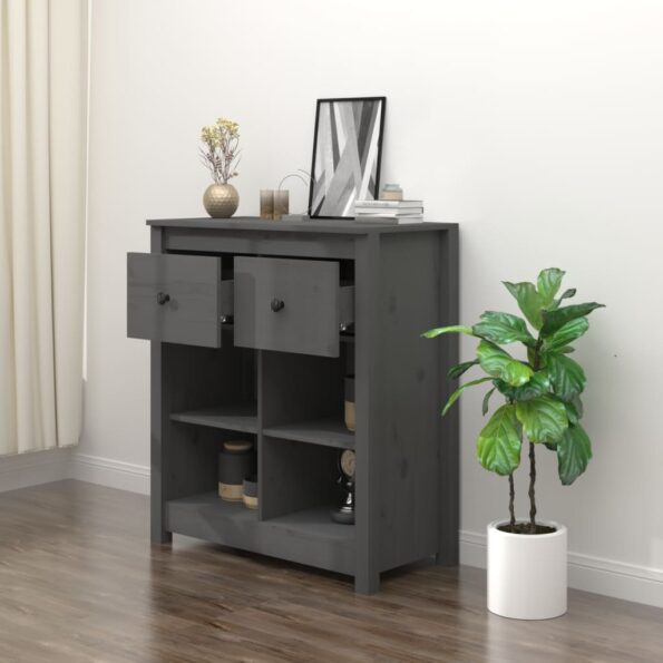 vidaXL Komoda sivá 70x35x80 cm borovicový masív – Obrázok 6