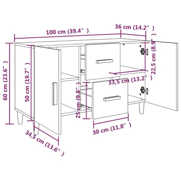 vidaXL Komoda, tmavý dub 100x36x60 cm, kompozitné drevo – Obrázok 8
