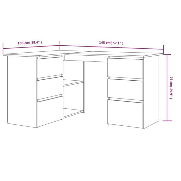 vidaXL Rohový stôl dymový dub 145x100x76 cm spracované drevo – Obrázok 8