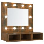 vidaXL Zrkadlová skrinka s LED dymový dub 60x31,5x62 cm – Obrázok 2