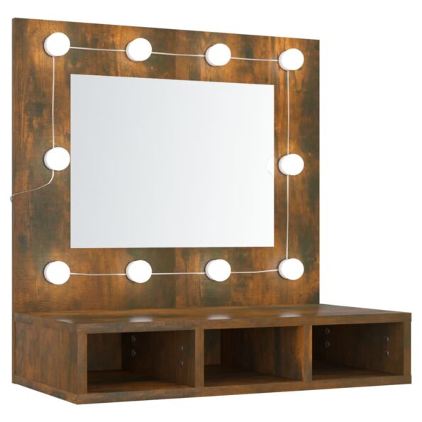 vidaXL Zrkadlová skrinka s LED dymový dub 60x31,5x62 cm – Obrázok 2