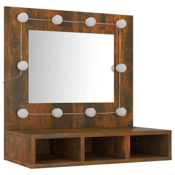 vidaXL Zrkadlová skrinka s LED dymový dub 60x31,5x62 cm – Obrázok 4