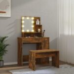vidaXL Sada toaletného stolíka s LED dymový dub spracované drevo – Obrázok 3