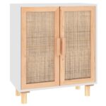 vidaXL Komoda biela 60x30x70 cm masívna borovica a prírodný ratan – Obrázok 2