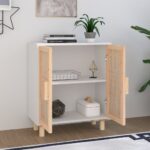vidaXL Komoda biela 60x30x70 cm masívna borovica a prírodný ratan – Obrázok 3