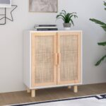 vidaXL Komoda biela 60x30x70 cm masívna borovica a prírodný ratan