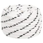 vidaXL Pletené lodné lano biele 16 mm x 25 m polyester