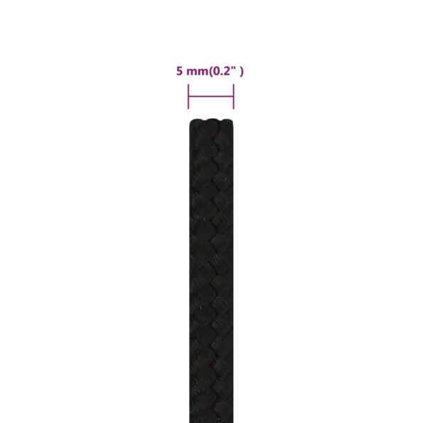 vidaXL Pracovné lano čierne 5 mm 25 m polyester – Obrázok 6