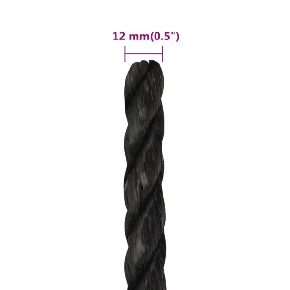 vidaXL Pracovné lano čierne 12 mm 50 m polypropylén – Obrázok 6