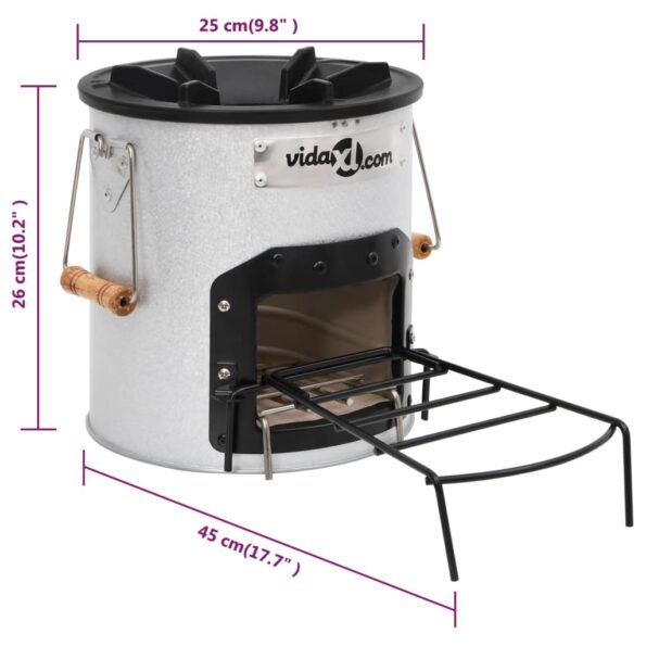 vidaXL Kempingový varič na drevo strieborný 45x25x26 cm oceľ – Obrázok 9