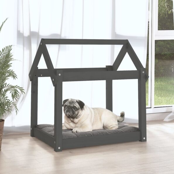vidaXL Posteľ pre psa sivá 71x55x70 cm borovicový masív – Obrázok 3