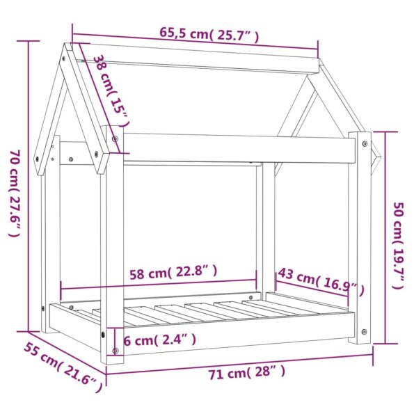 vidaXL Posteľ pre psa sivá 71x55x70 cm borovicový masív – Obrázok 8