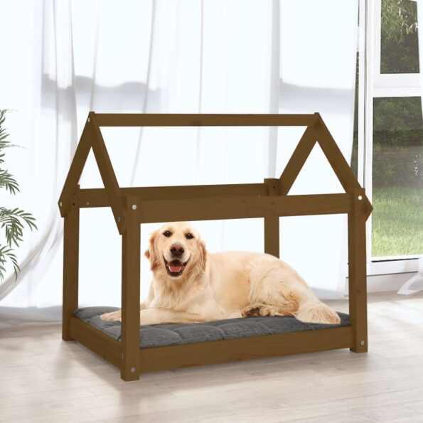 vidaXL Posteľ pre psa medová 81x60x70 cm borovicový masív – Obrázok 3