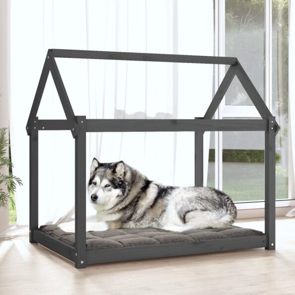 vidaXL Posteľ pre psa sivá 111x80x100 cm borovicový masív – Obrázok 3